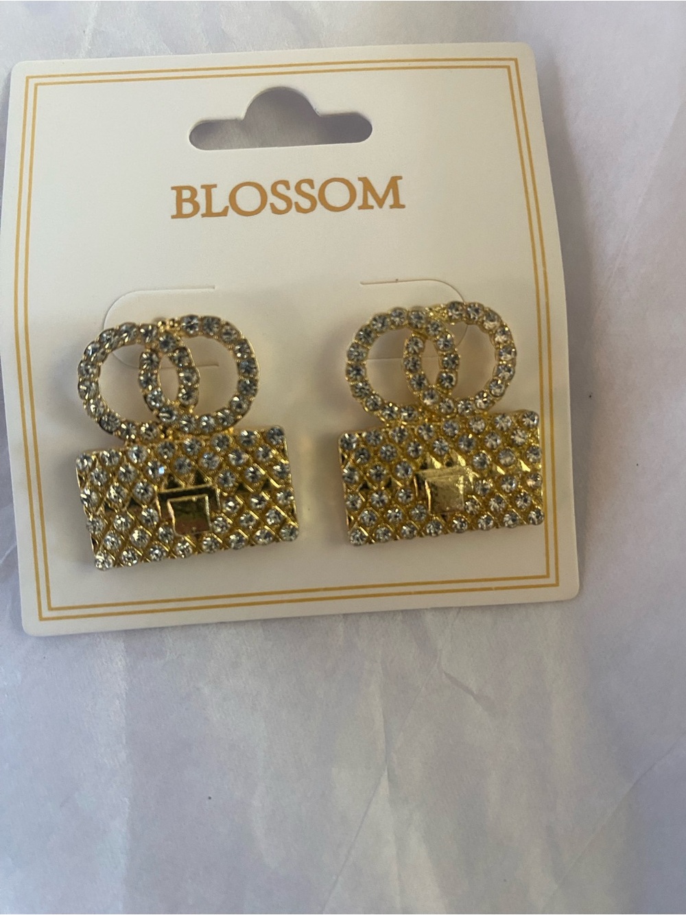 Blossom Gold Rhinestone Handbag Earrings